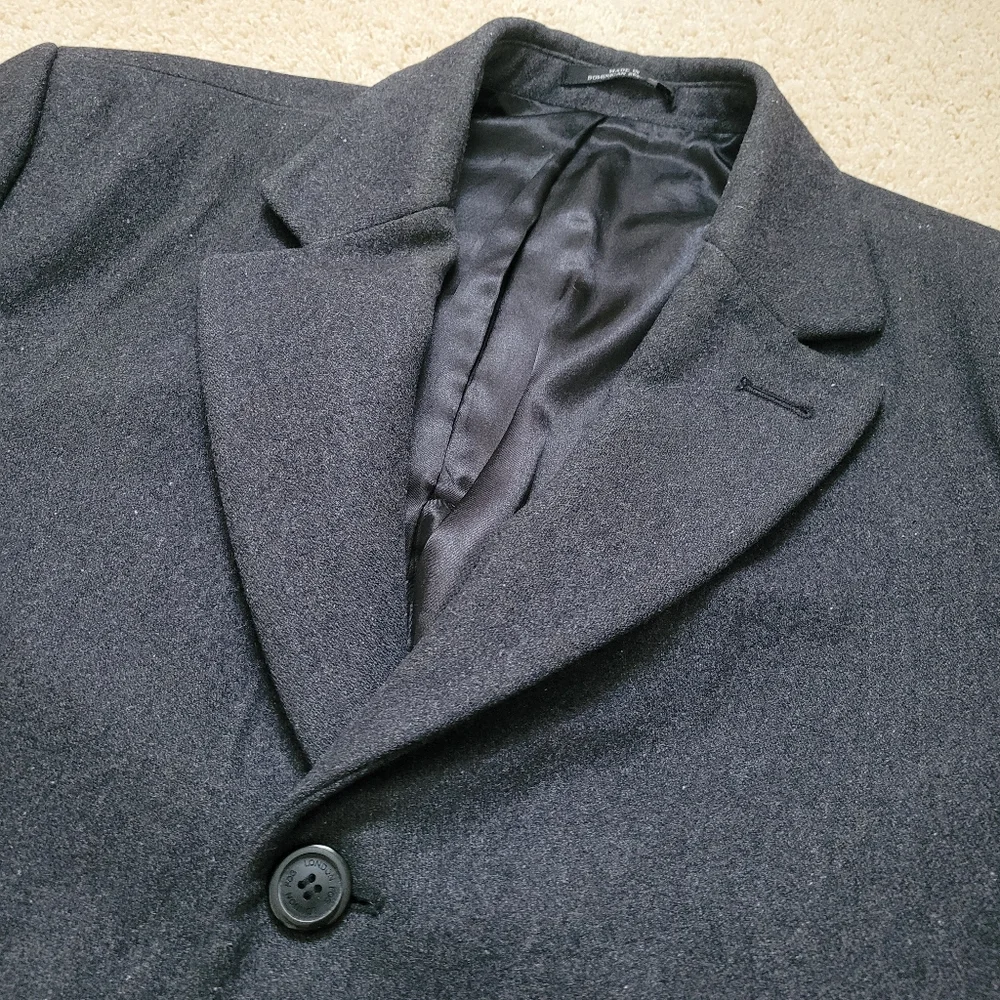 London Fog Men's 46R Wool Blend Gray Long Dress Coat Overcoat Topcoat Career